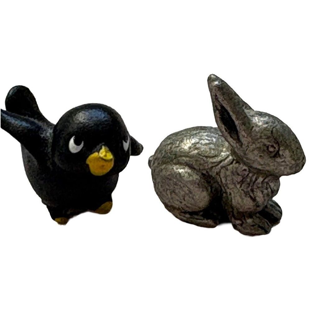 Vintage Mini Pewter Rabbit Bird Figurines 1" Trinket Shelf Made in Japan